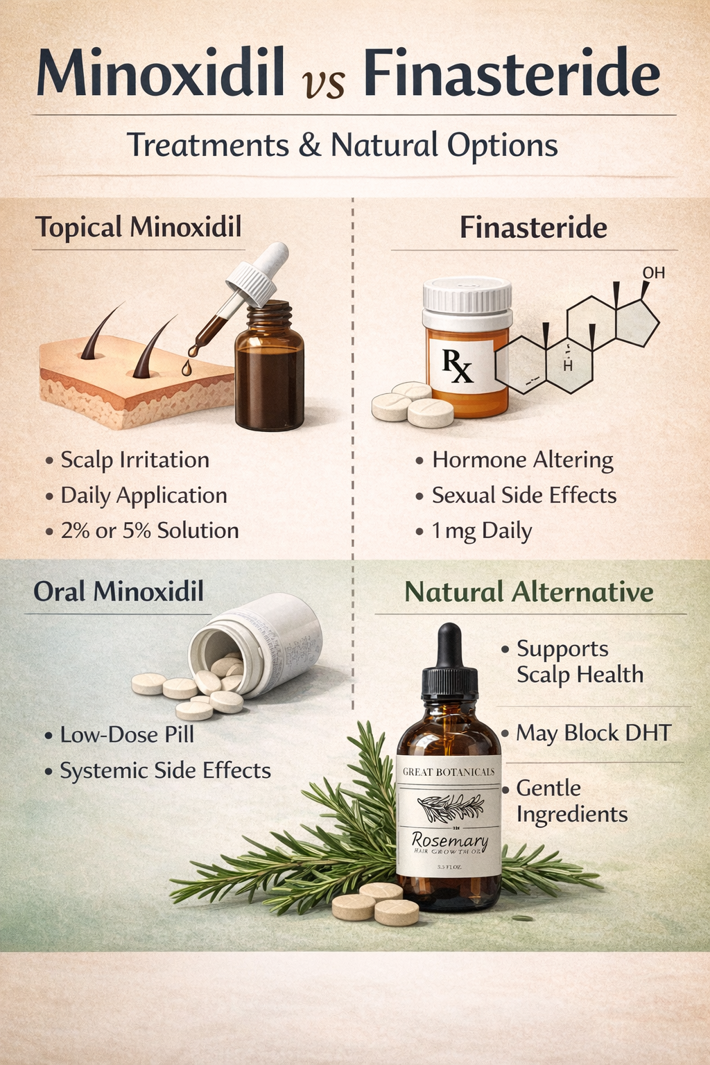 Minoxidil vs Finasteride: Side Effects, Dosage, and Natural Alternatives